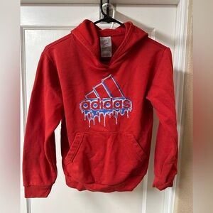Adidas Kids Red Hoodie with Blue Logo